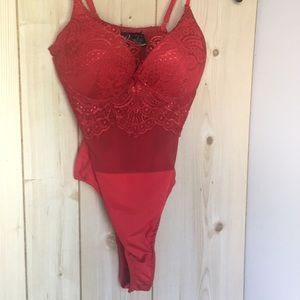 Windsor Red lace and mesh lingerie/ bodysuit